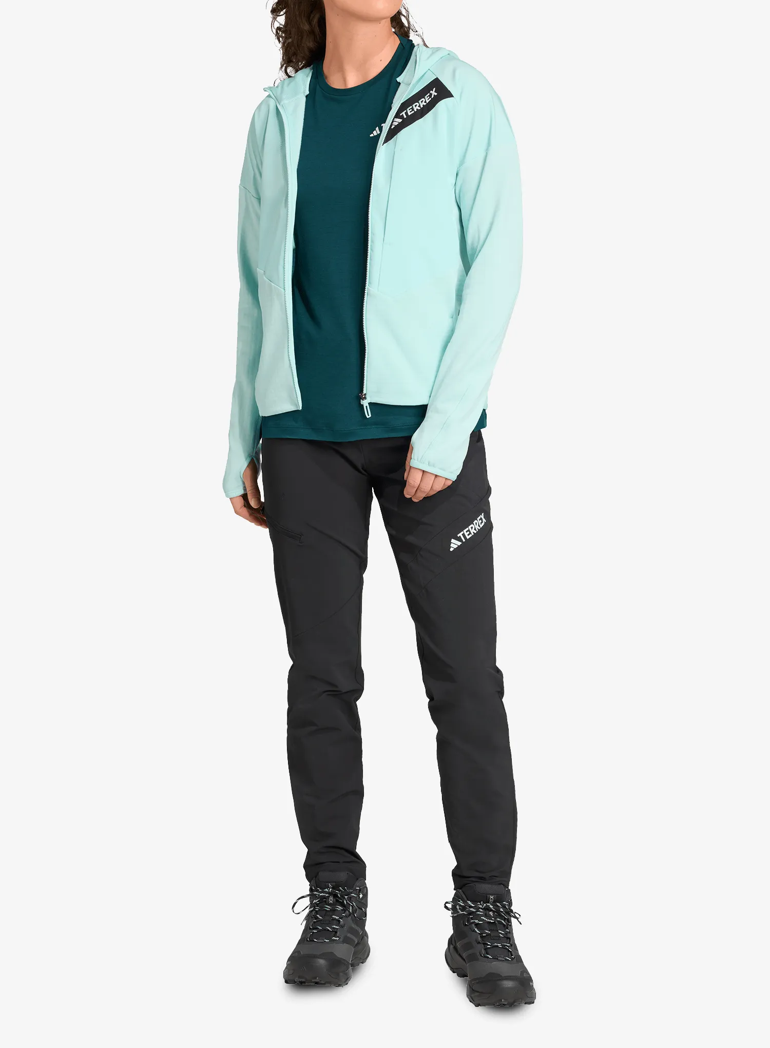 Дамски суичър adidas TERREX Techrock CLIMAWARM+ Wind Hooded Fleece Jacket - semi flash aqua