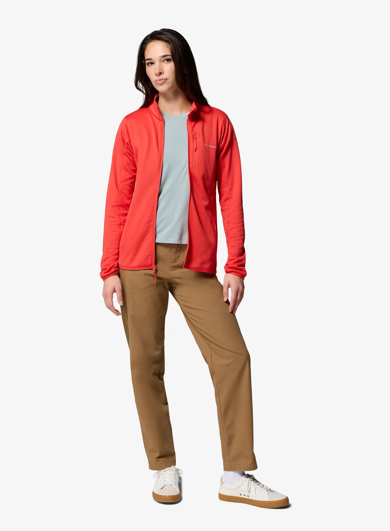 Дамски суичър без качулка Columbia Essential Hike Grid Fleece Full Zip - poppy red