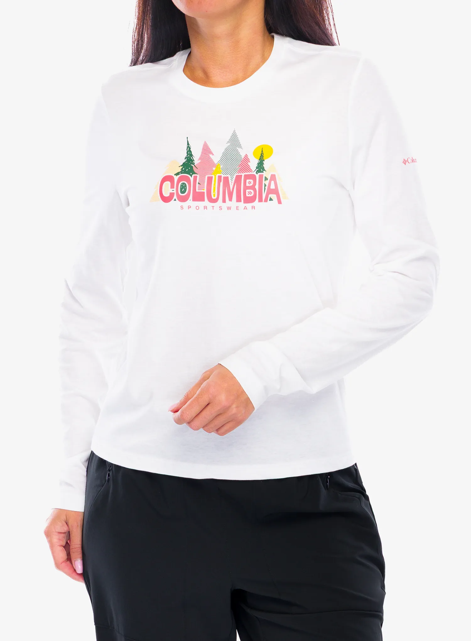 Дамски суичър без качулка Columbia Ruby Springs Graphic LS Tee - white/colorful treescape
