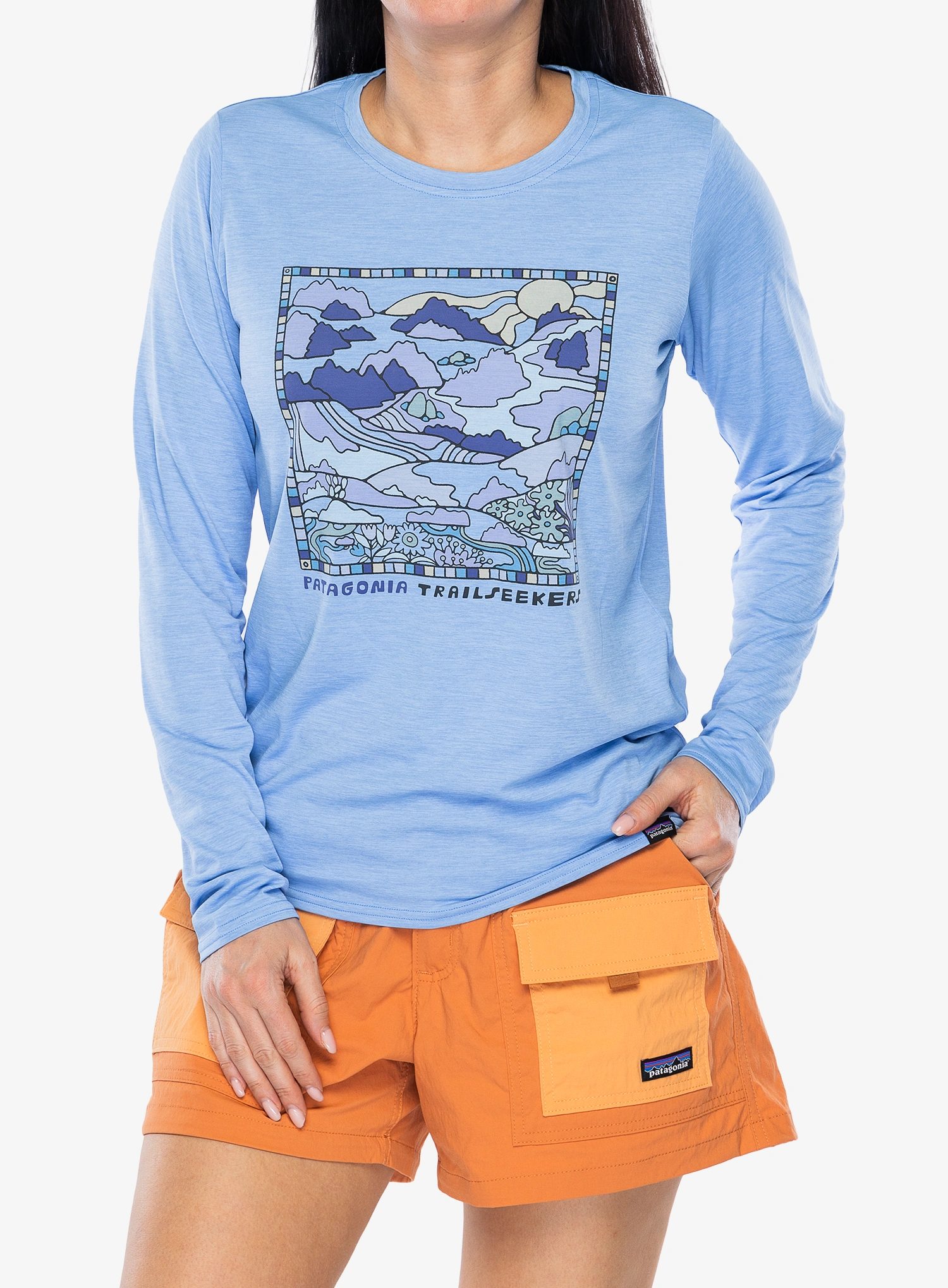 Дамски суичър без качулка Patagonia L/S Cap Cool Daily Graphic Shirt Lands - trailseekers/abundant blue
