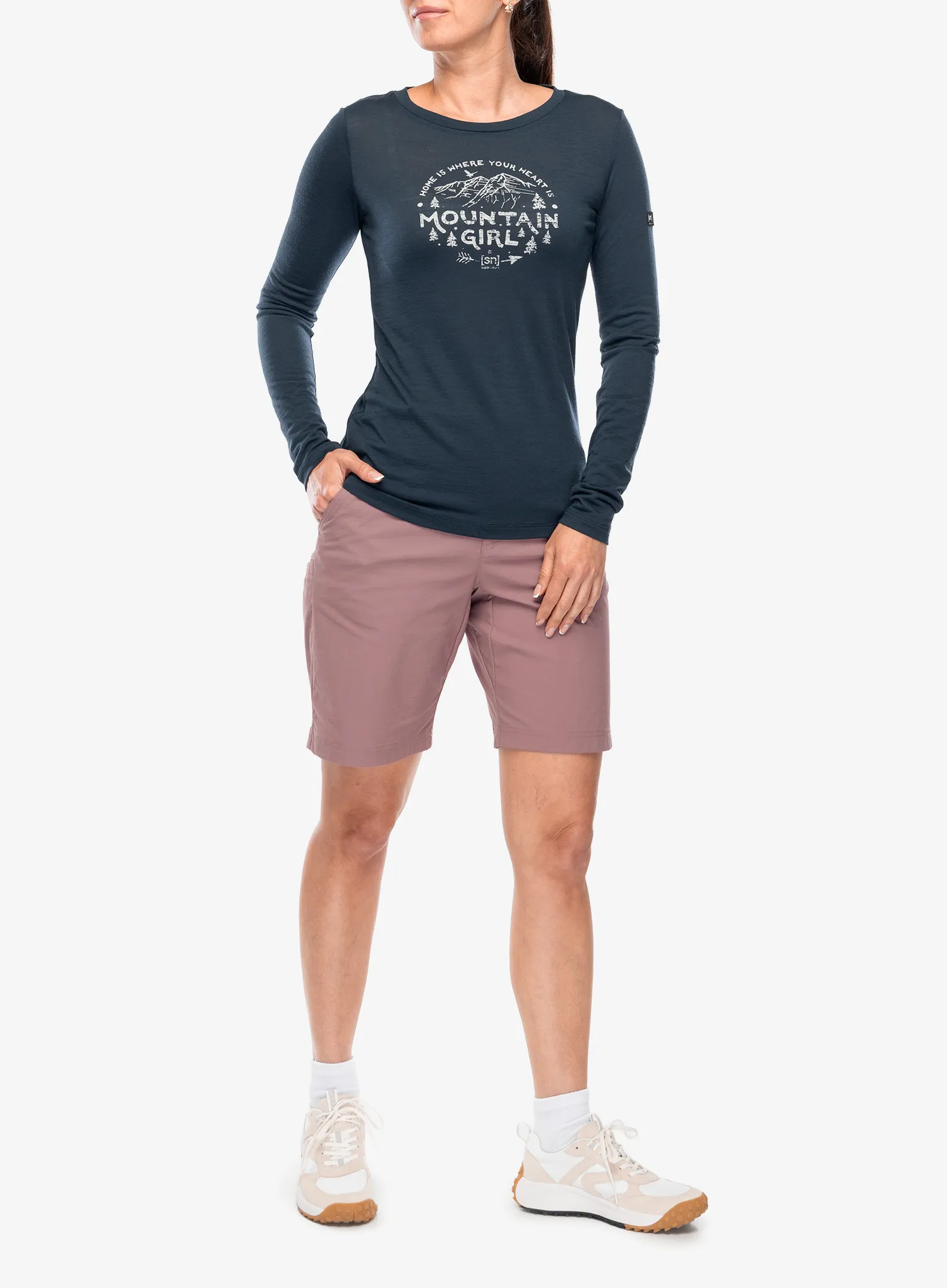Дамски суичър без качулка Super.natural Mountain Girl LS - blueberry/white stone
