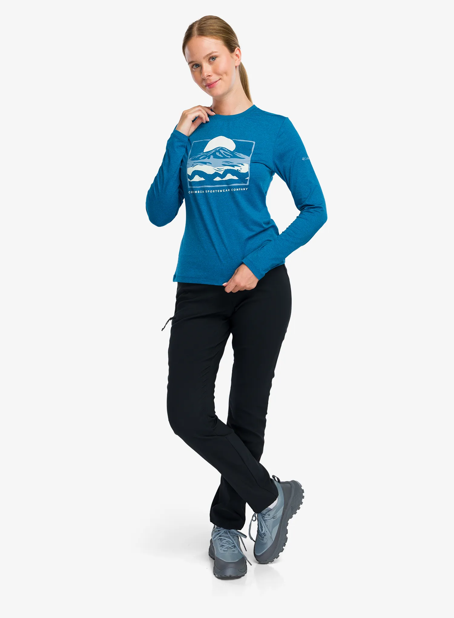 Дамски суичър Columbia Parsons Point Long Sleeve Graphic Tee - phoenix blue/all terrain