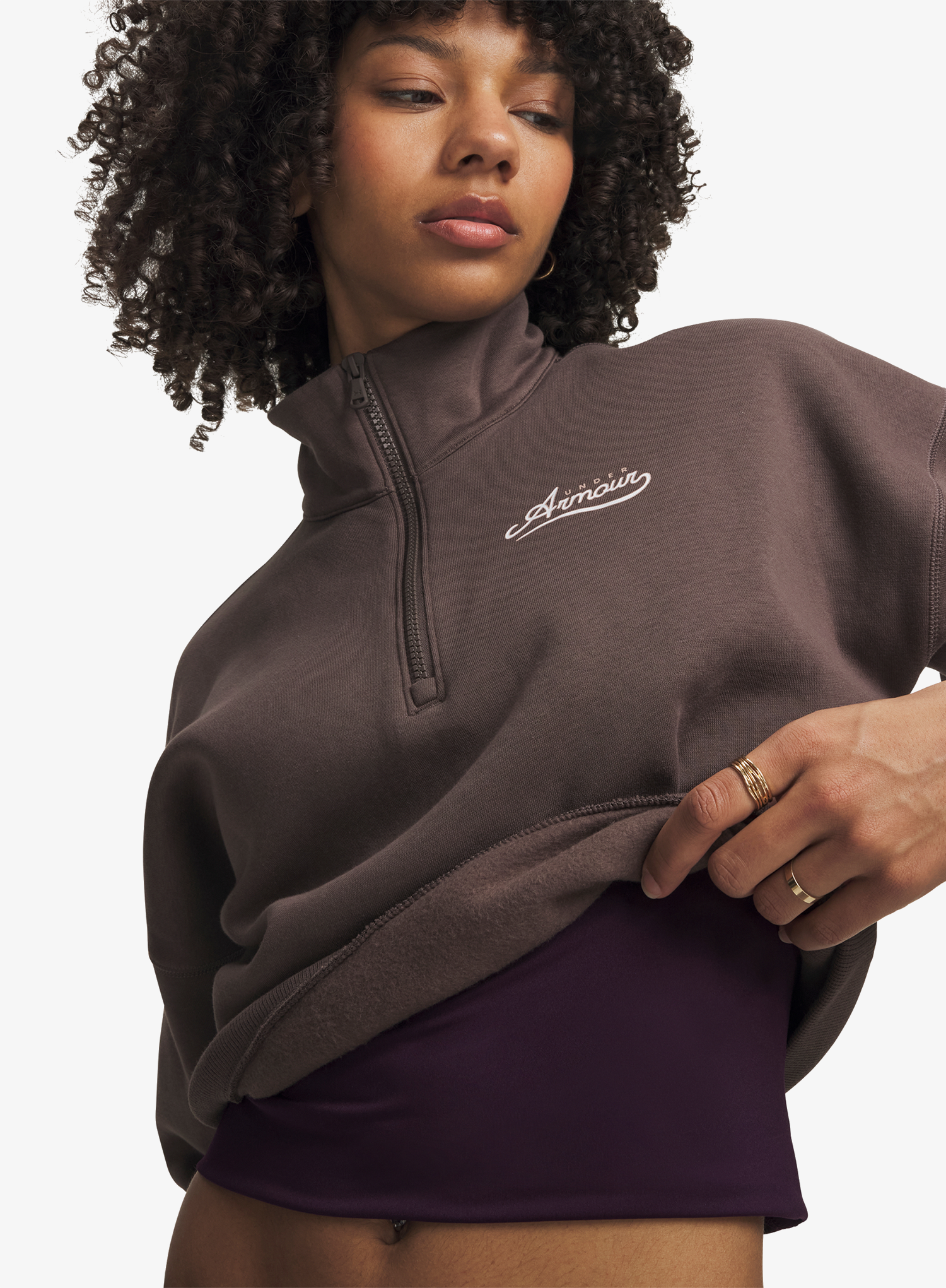 Дамски суичър Under Armour Rival Fleece Varsity Half-Zip - peppercorn/bashful pink