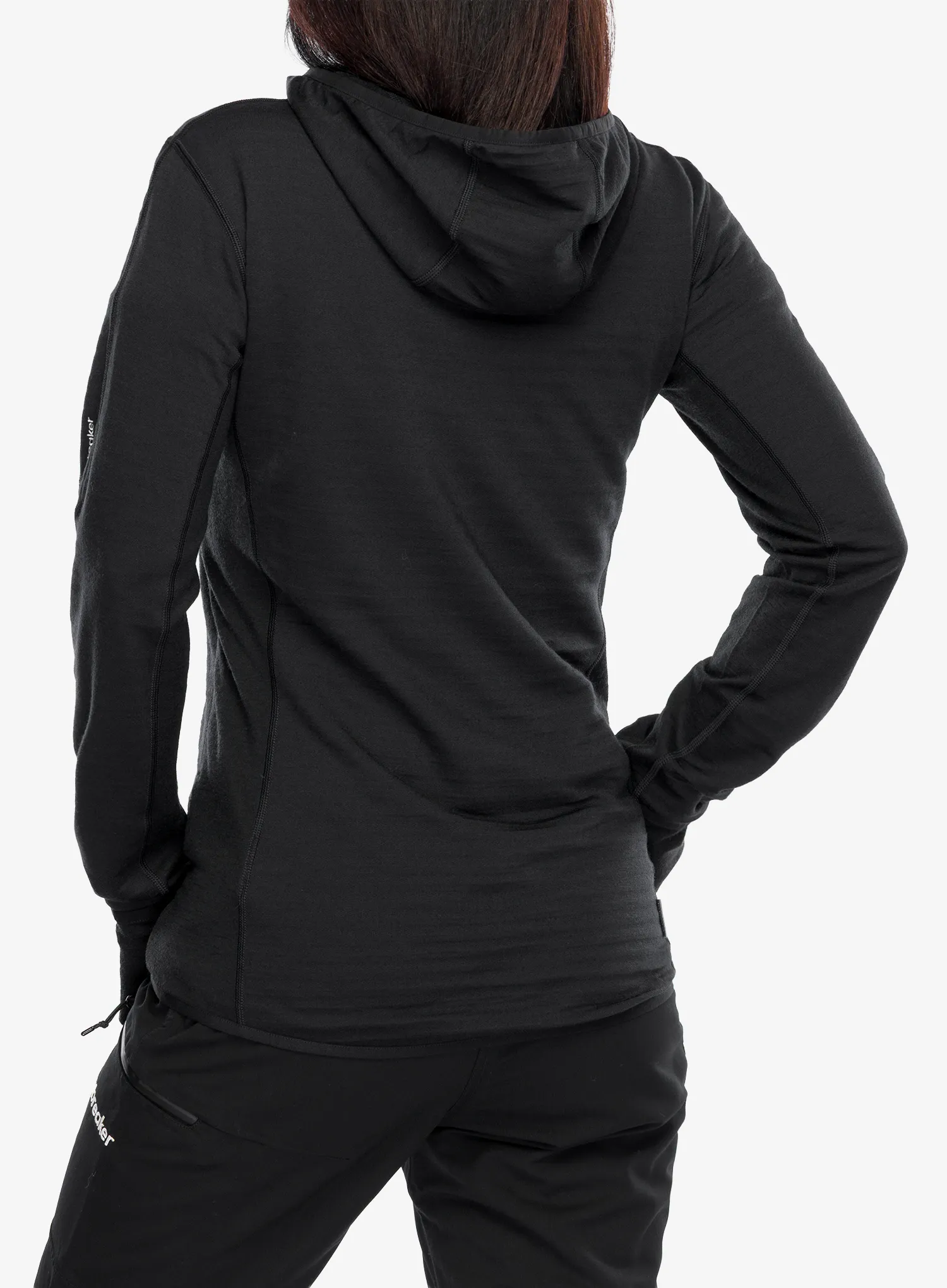 Дамски суичър с качулка Icebreaker Merino Blend 300 RealFleece Descender LS Zip Hoodie - black