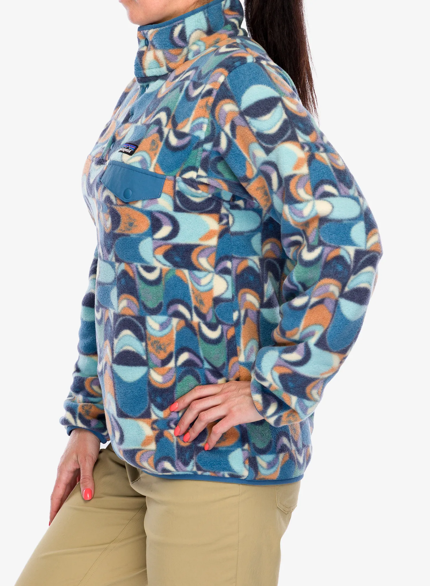 Дамски поларен суичър Patagonia Lightweight Synch Snap-T Pullover - swallowtail geo/still blue