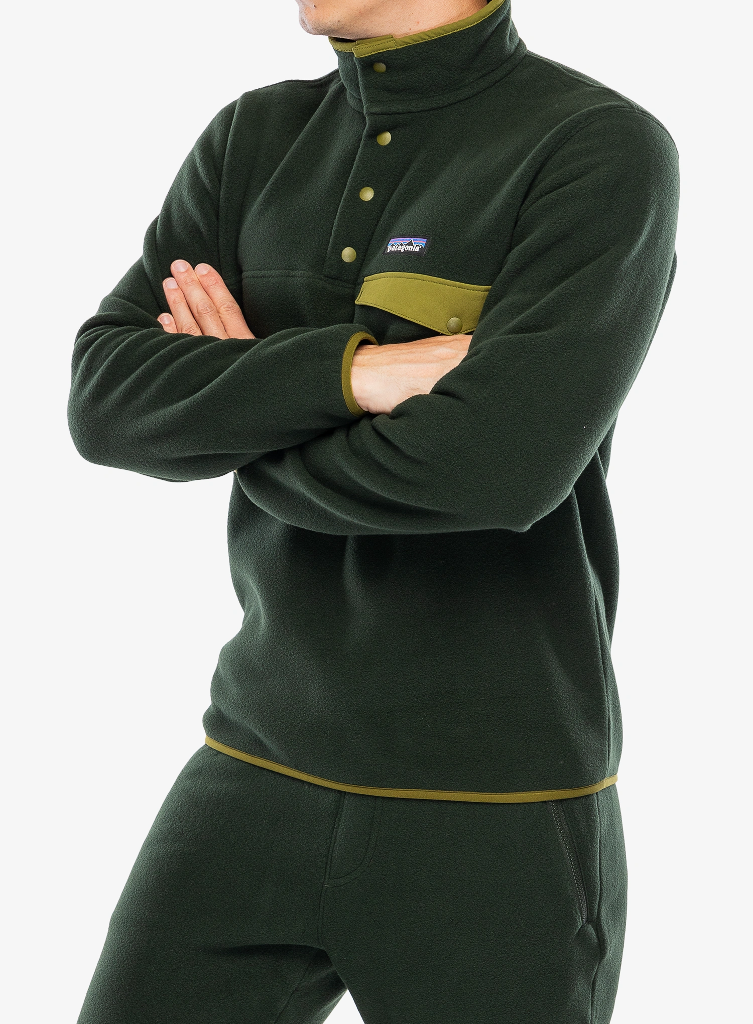 Поларен суичър Patagonia Lightweight Synch Snap-T Pullover - old growth green