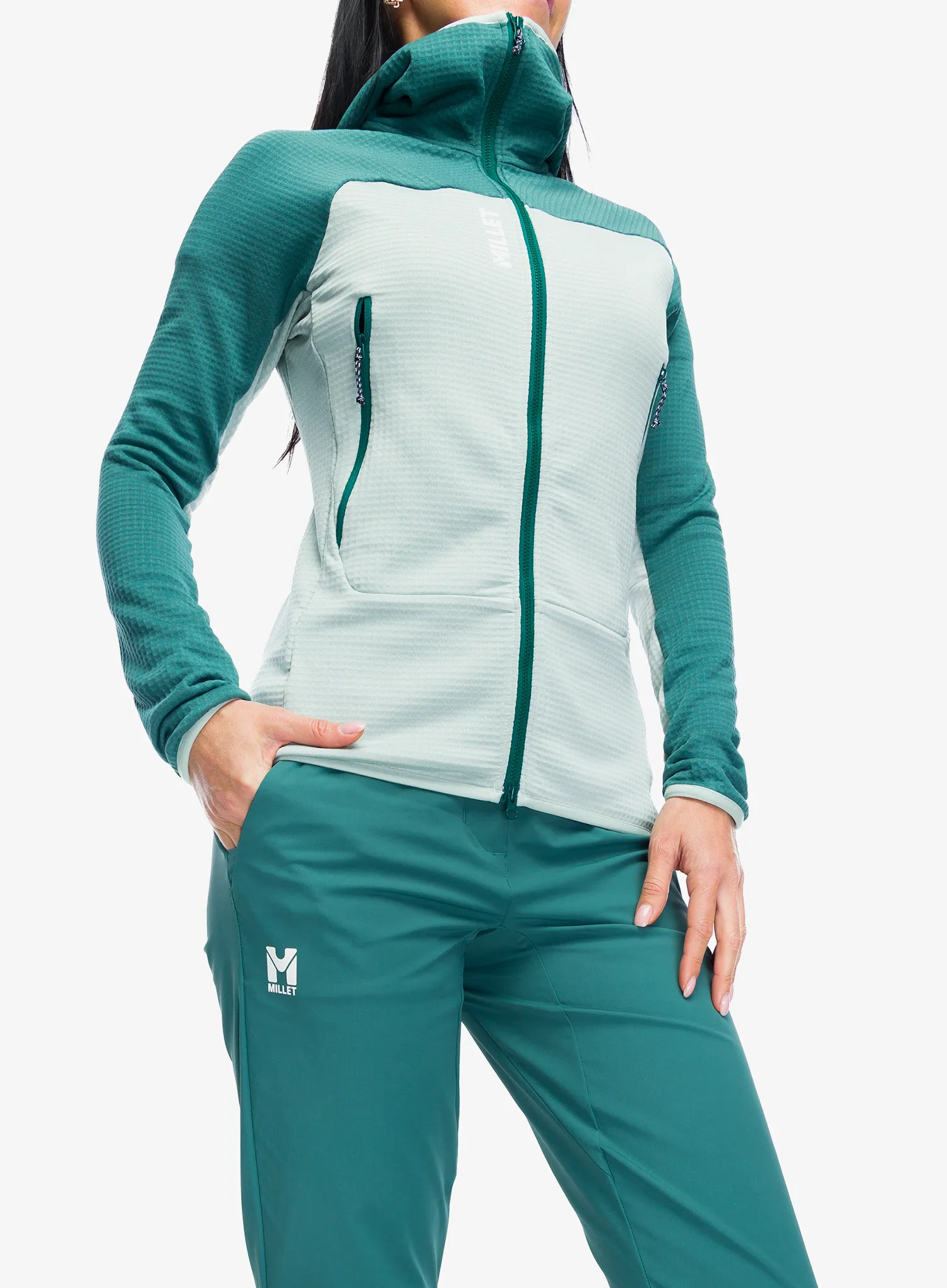 Дамски суичър с цип Millet Fusion Grid Hoodie - seaweed/bottle