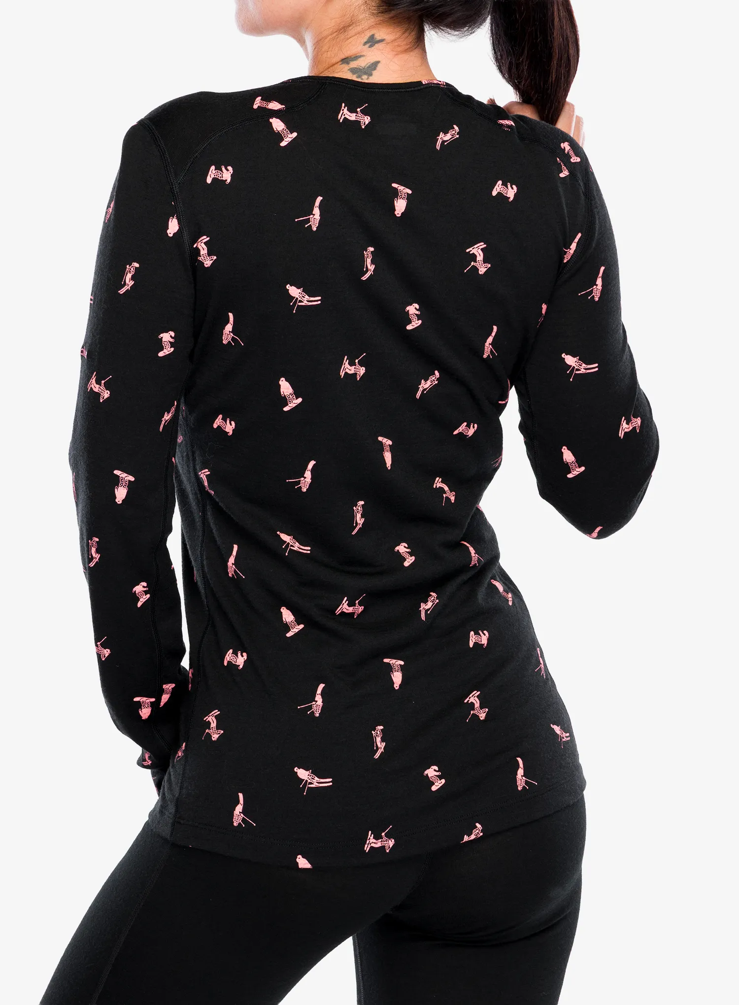 Дамски термоактивен суичър Icebreaker Merino 200 Oasis LS Crewe Ski Day - black/acid pink/aop