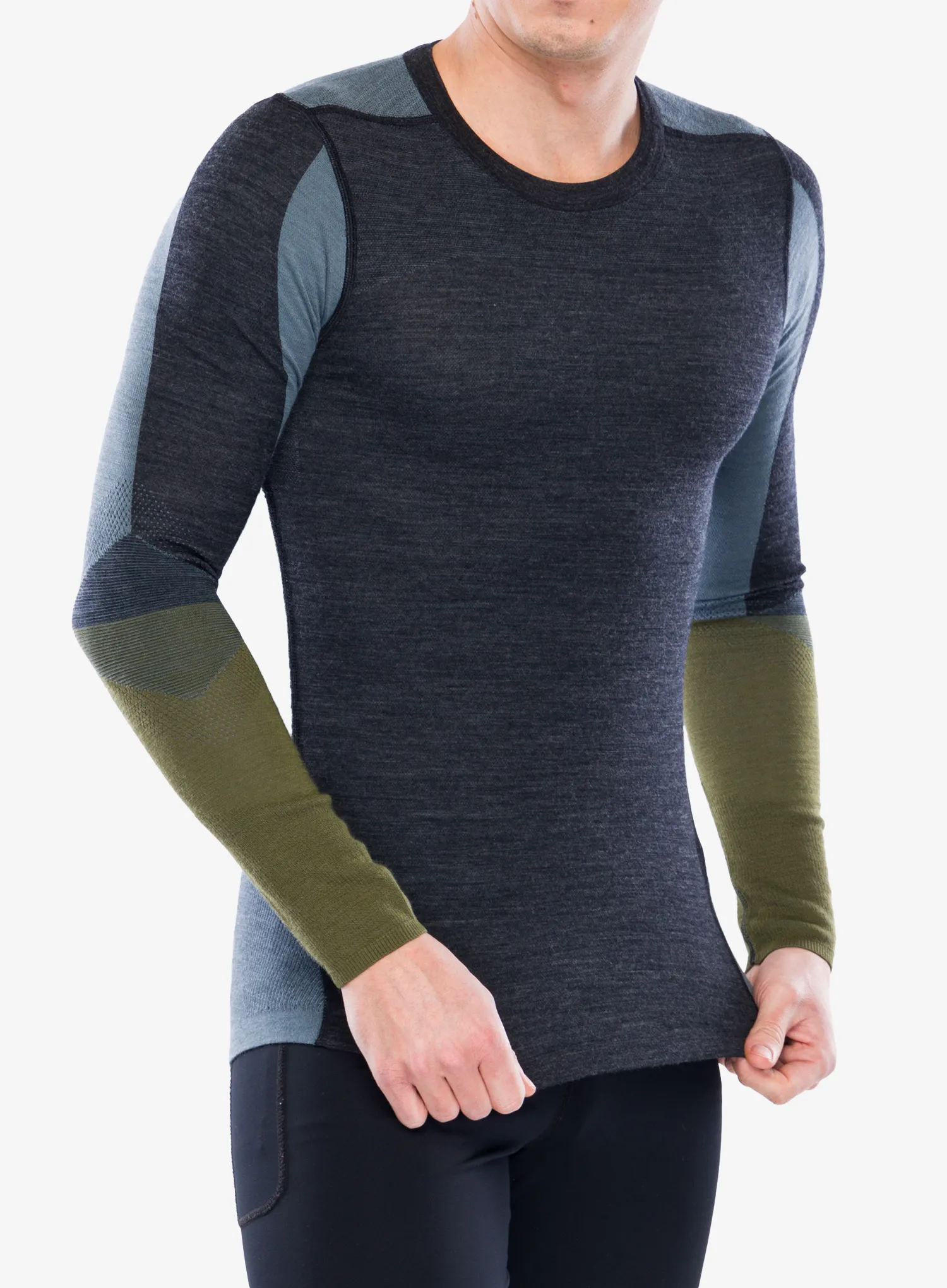 Термоактивен суичър Smartwool Intraknit Thermal Merino BL Colorblock Crew - charcoal/winter moss