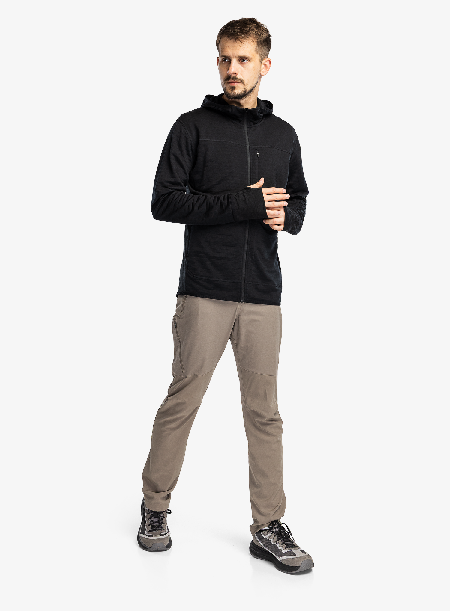 Суичър с качулка Icebreaker Merino Blend 300 RealFleece Descender LS Zip Hoodie - black