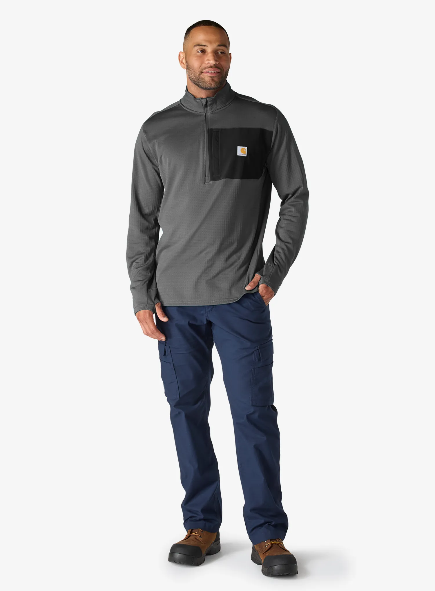Суичър с цип 1/2 Carhartt Force Ironwood Relaxed 1/2 Zip Mock Neck - steel