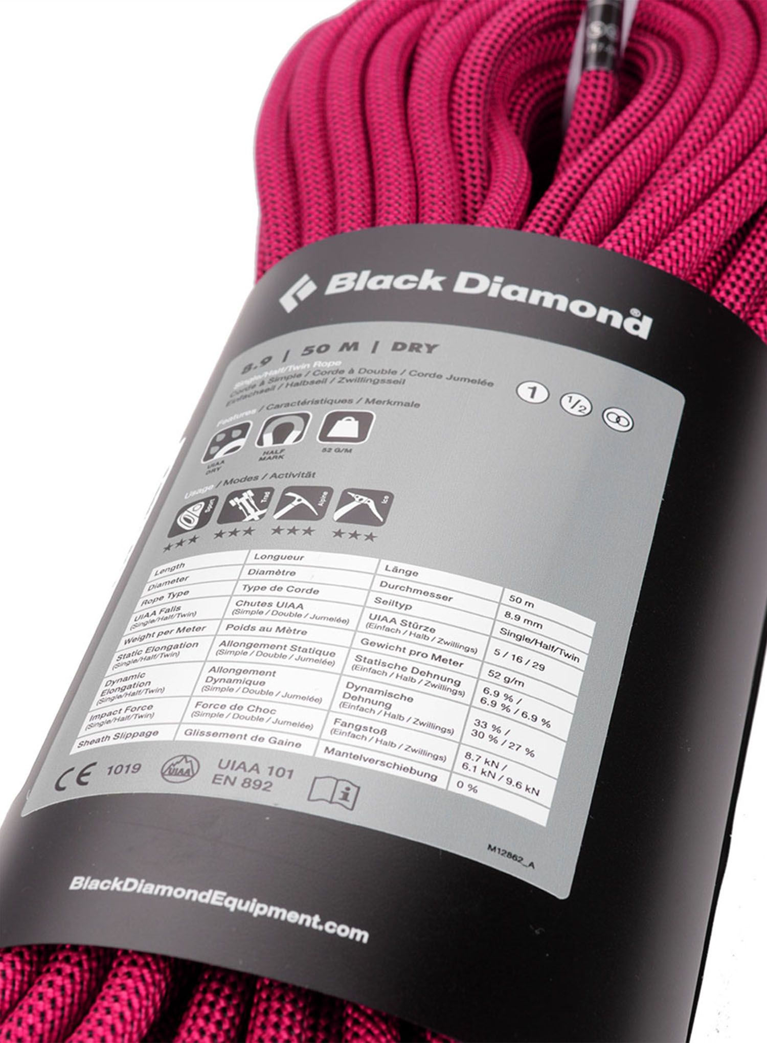 Въже за катерене Black Diamond 8.9 Dry Climbing Rope 50 m - ultra pink