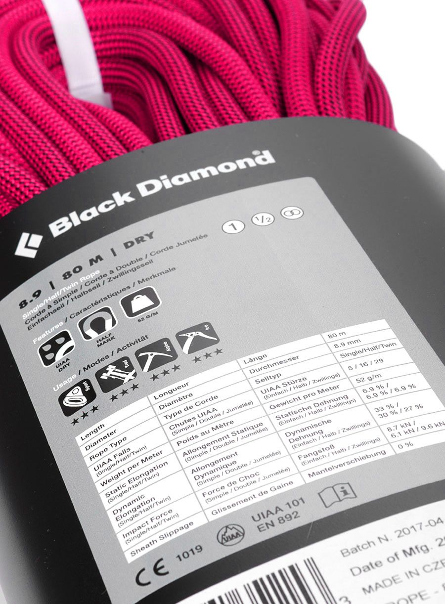 Въже за катерене Black Diamond 8.9 Dry Climbing Rope 80 m - ultra pink