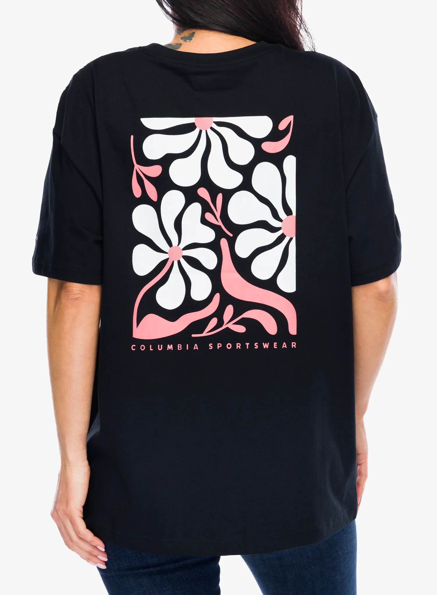 Дамска памучна тениска Columbia Rolling Bend Graphic Oversized Tee - black/floral fun