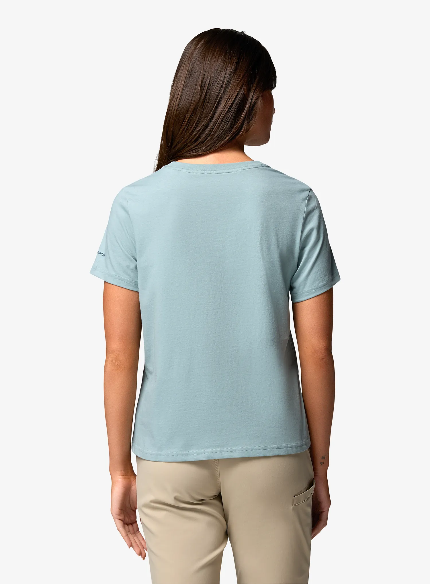 Дамска памучна тениска Columbia Rolling Bend Graphic S/S - crushed blue/stacked gem mini