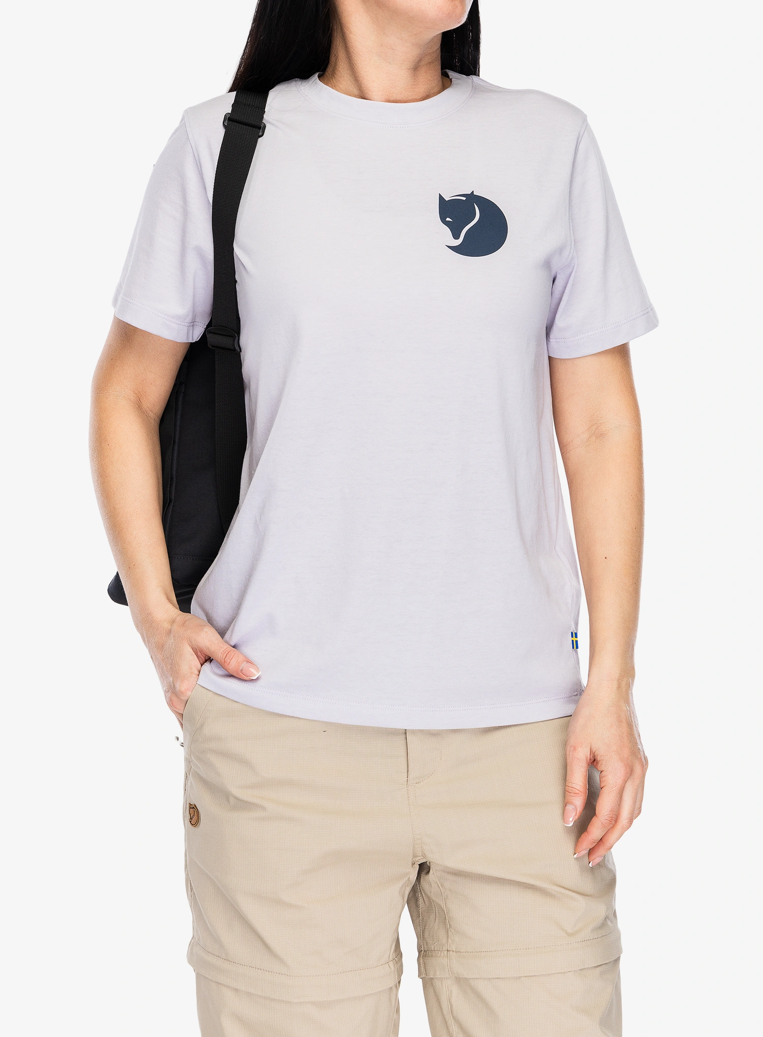 Дамска памучна тениска Fjallraven Fox Boxy Logo Tee - lavender mist
