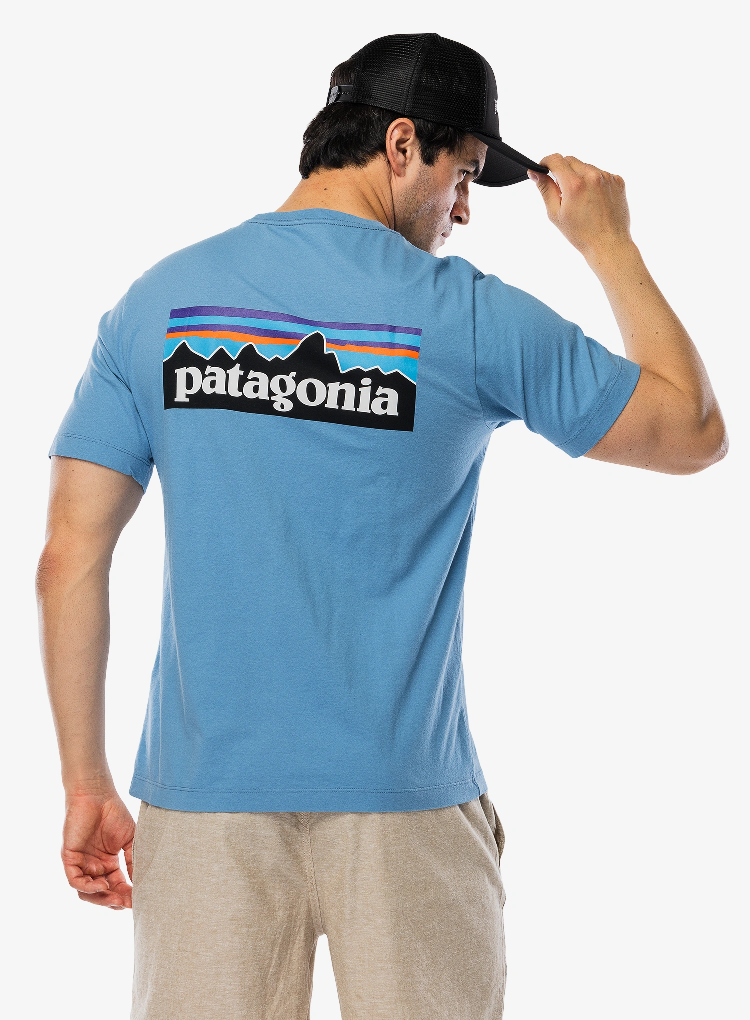 Памучна тениска Patagonia P-6 Logo T-Shirt - shore blue