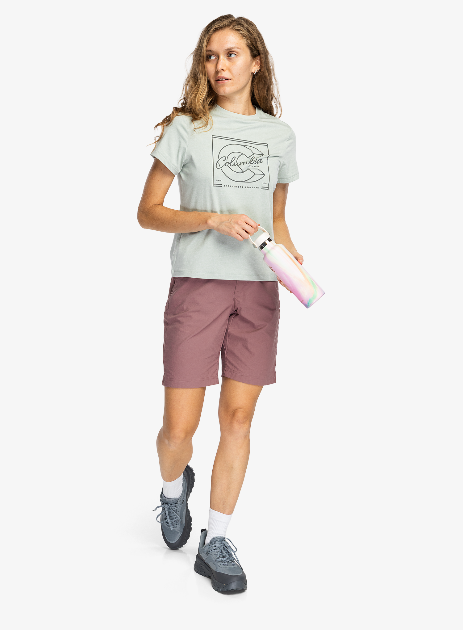 Дамска тениска Columbia Parsons Point S/S Graphic Tee - tea light hther/branded block