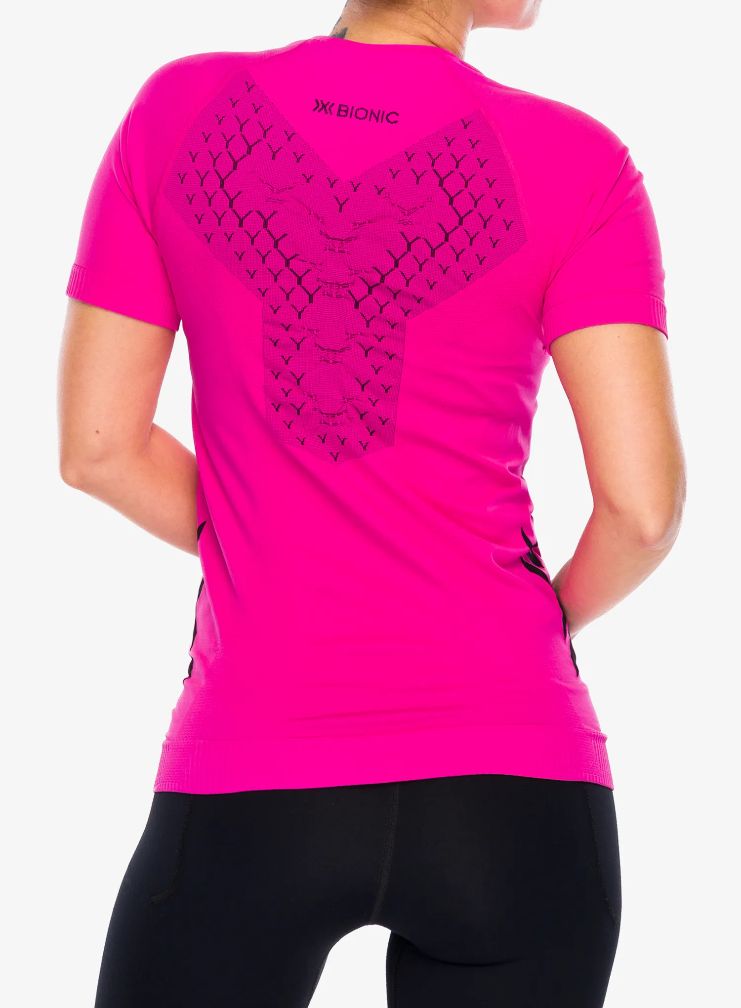 Дамска тениска за бягане X-bionic Twyce Run Shirt SS - neo pink/x black