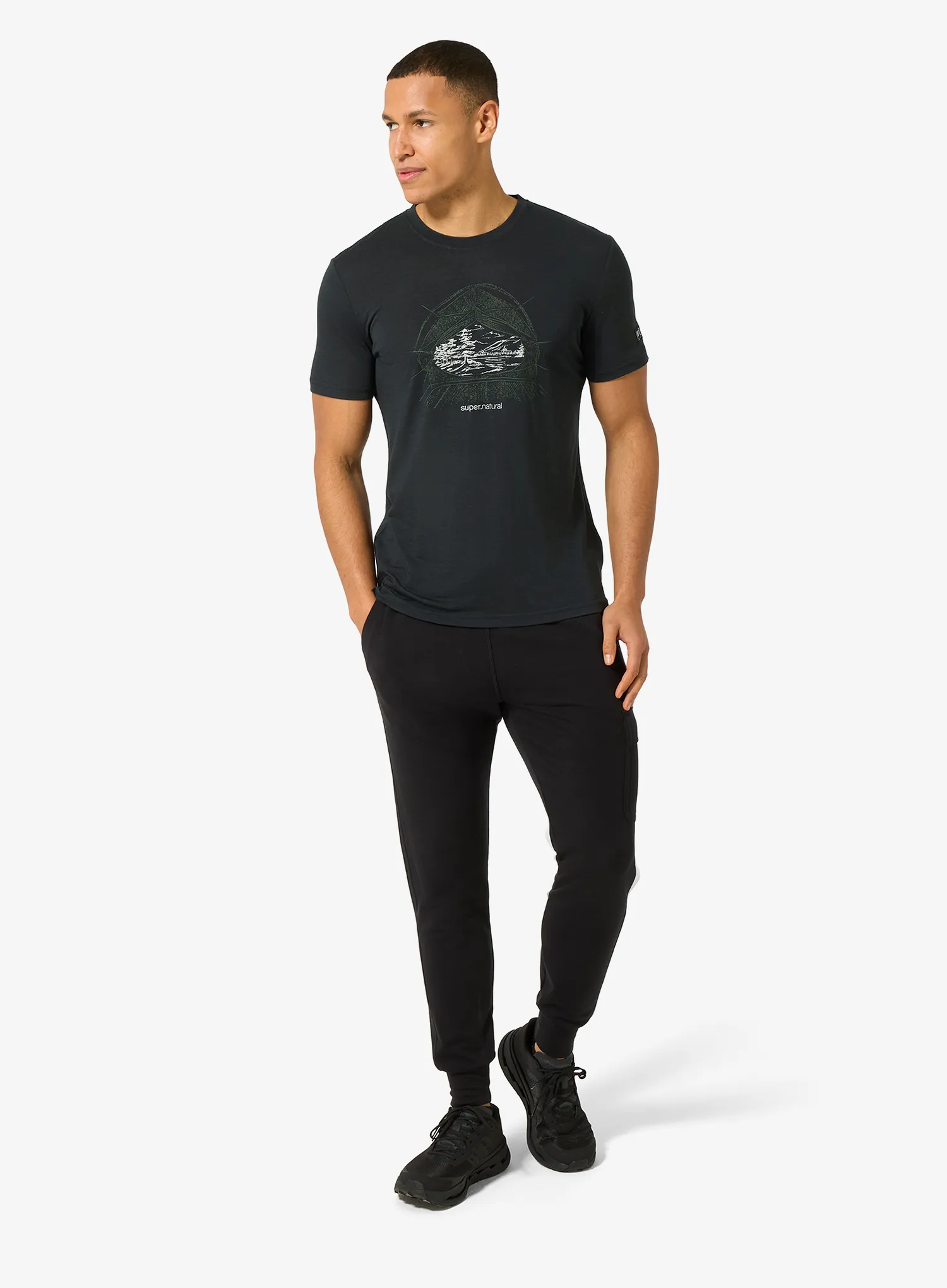 Тениска мерино Super.natural Tent View Tee - jet black/various