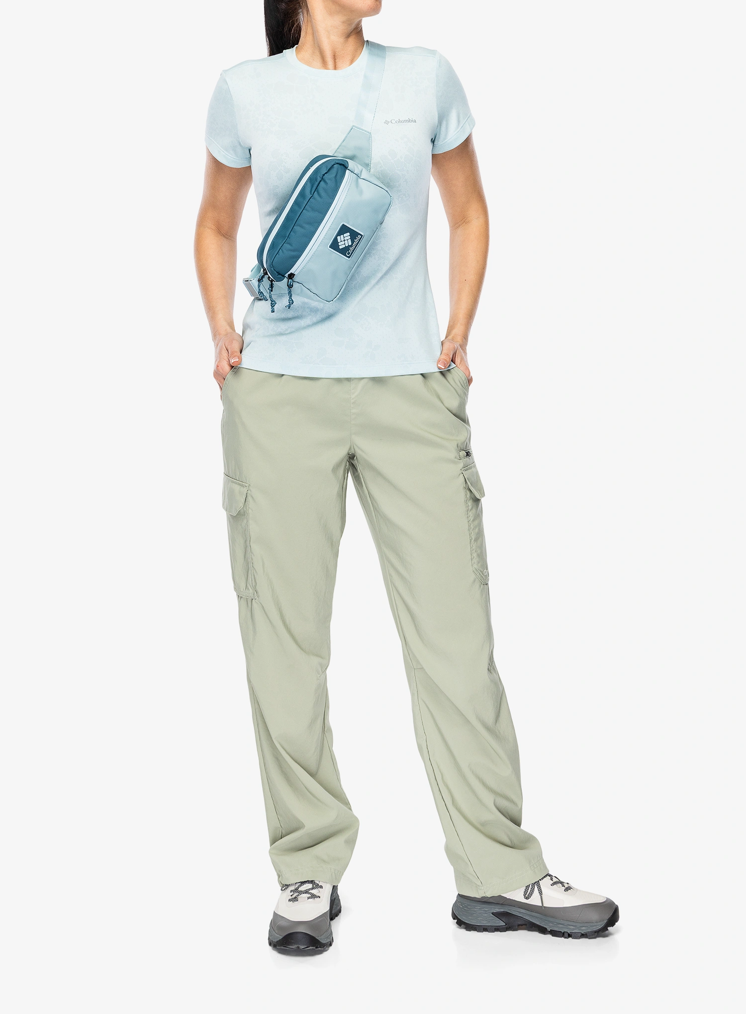 Дамска бързосъхнеща тениска Columbia Bluebird Canyon II S/S Crew - marine light/florage jacquard