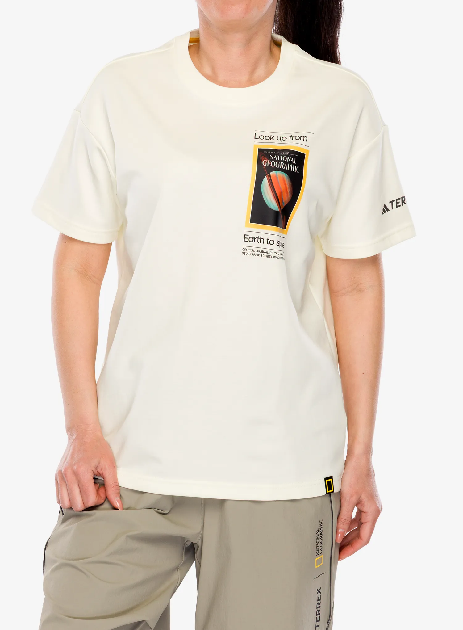 Тениска с щампа adidas TERREX National Geographic UF AEROREADY GFX Tee - ivory