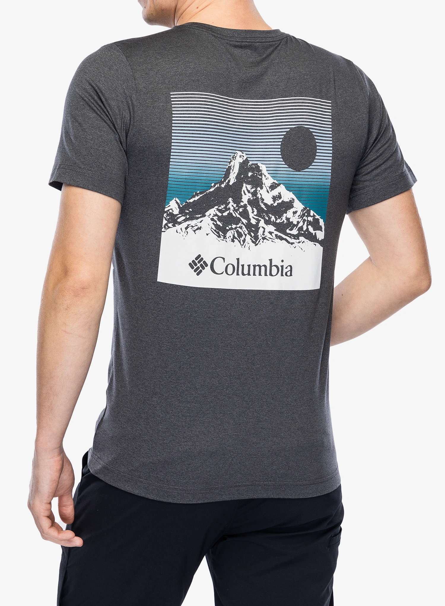 Тениска с щампа Columbia Kwick Hike Back Graphic S/S Tee - blk heather/linear view multi