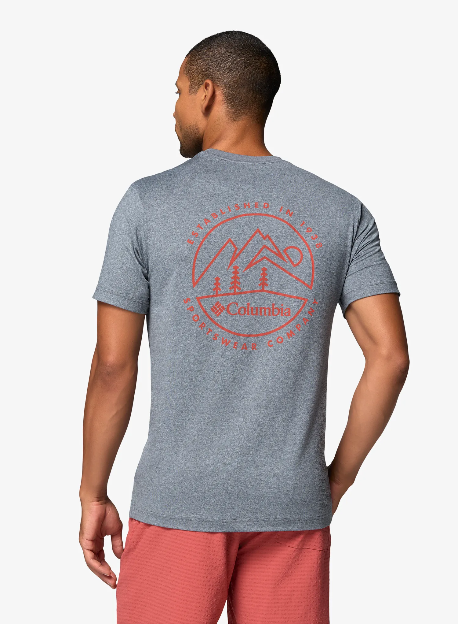 Тениска с щампа Columbia Parsons Point S/S Back Graphic Tee - city grey heather/linear peaks