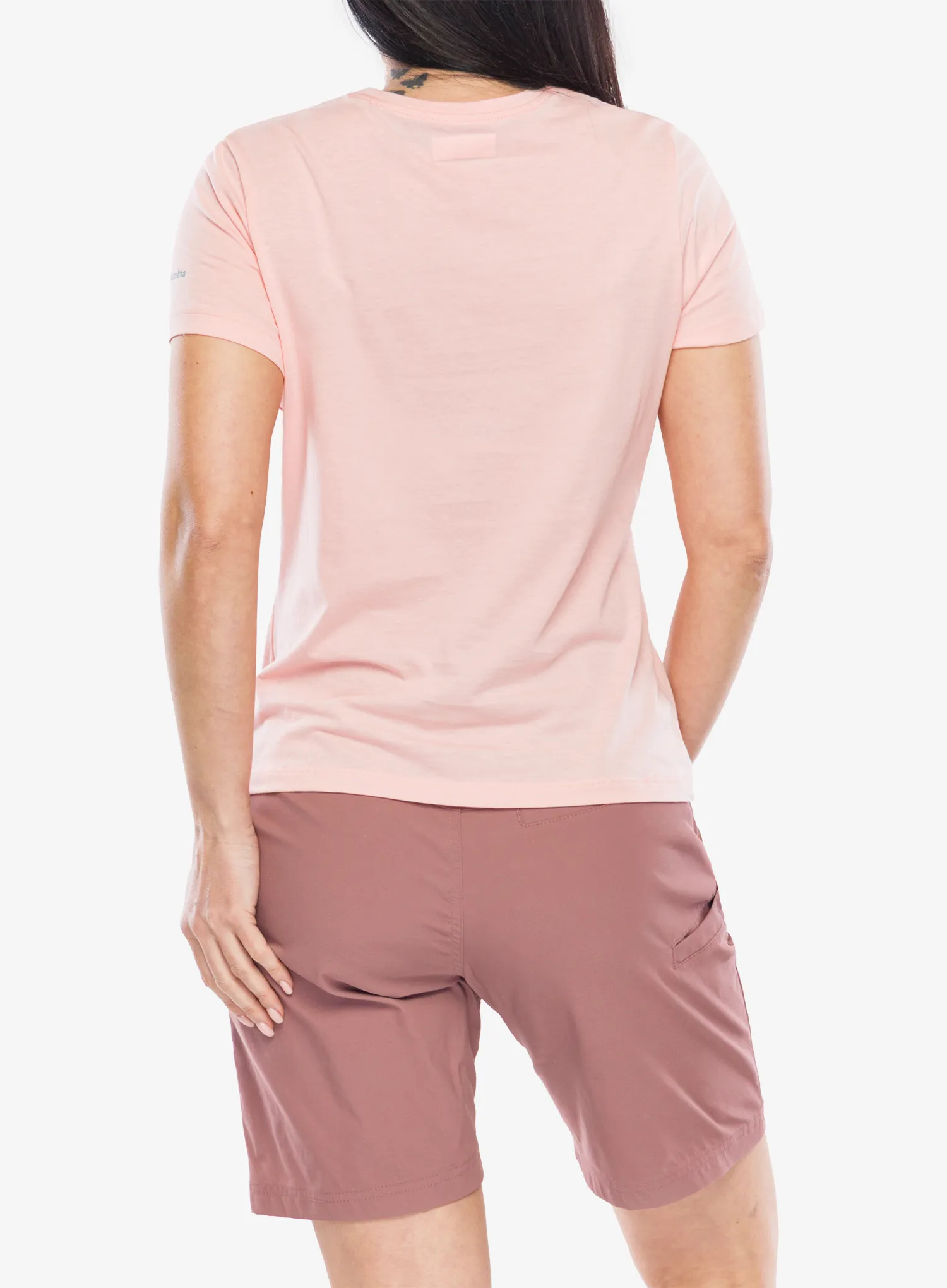 Дамска тениска с щампа Columbia Ruby Springs Graphic Fitted S/S - pink sand/ready for rays