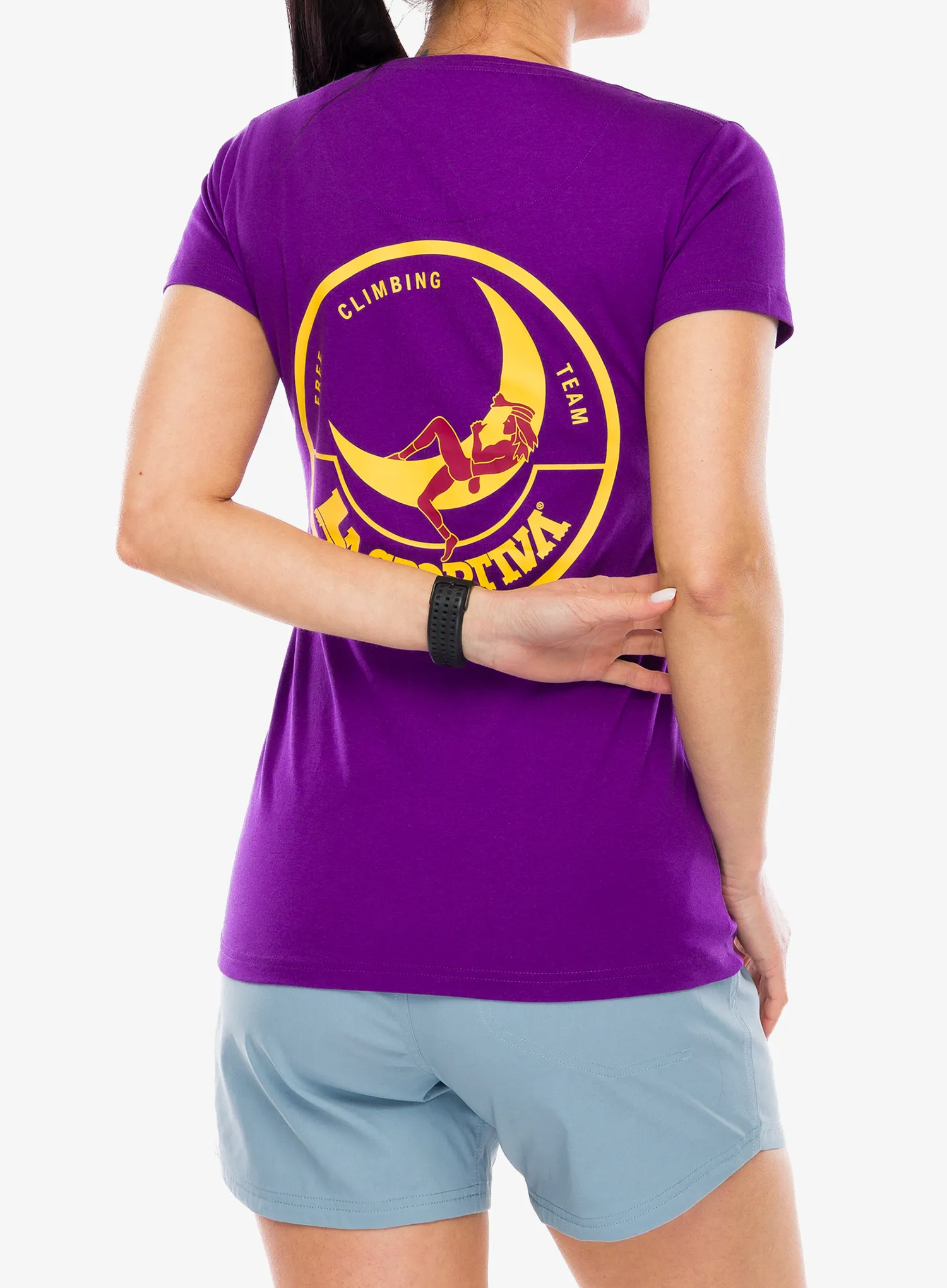 Дамска тениска с щампа La Sportiva Climbing on the Moon T-Shirt - purple/yellow