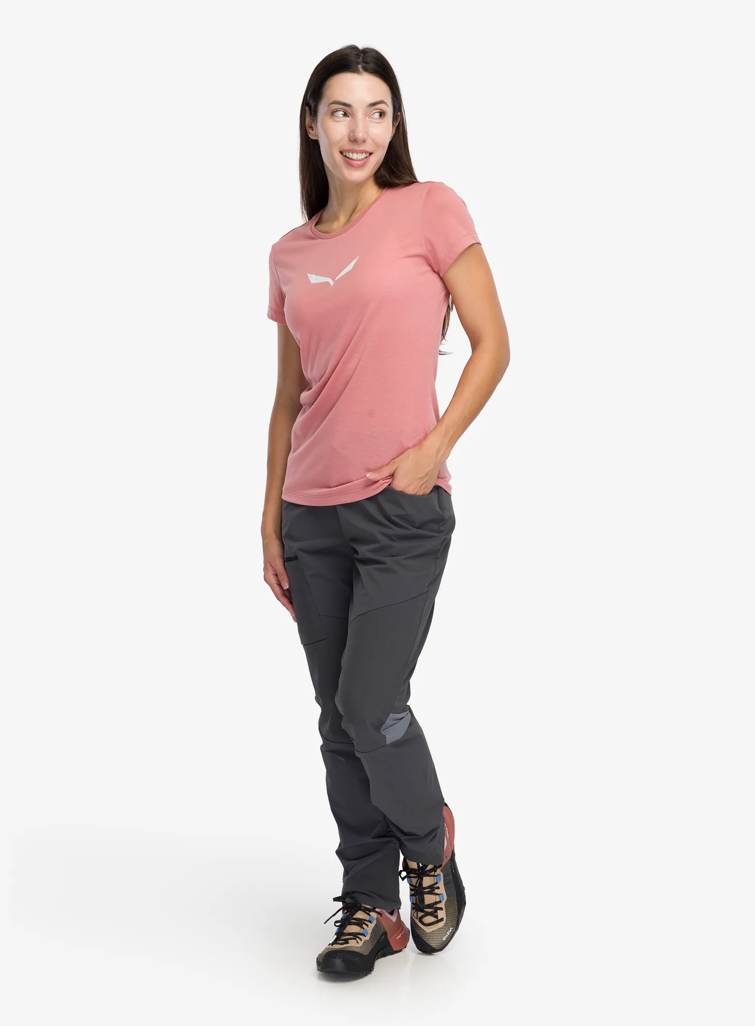 Дамска тениска с щампа Salewa Solid Dry S/S Tee - desert pink