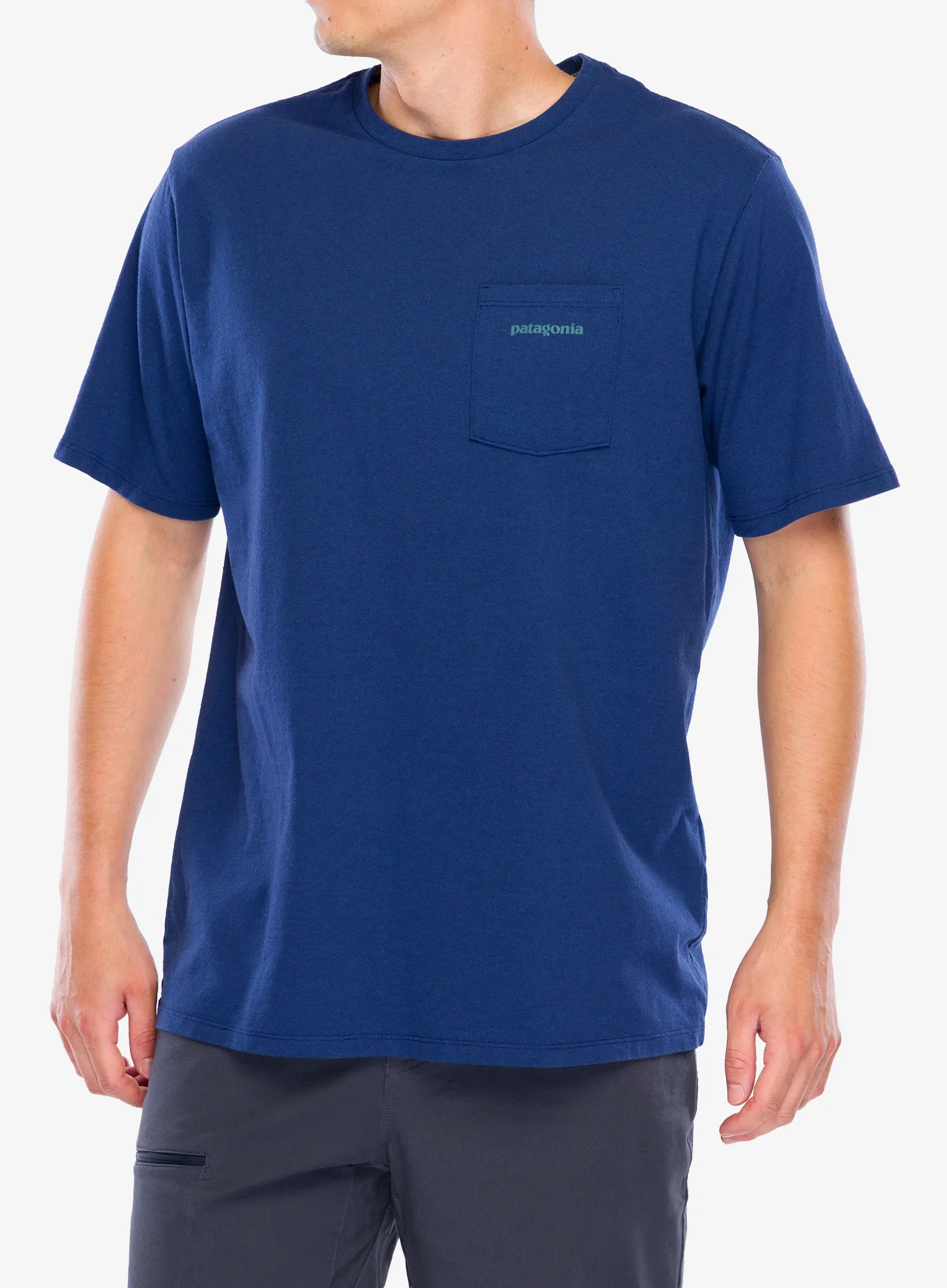 Тениска с щампа Patagonia Boardshort Logo Pocket Responsibili-Tee - clement blue