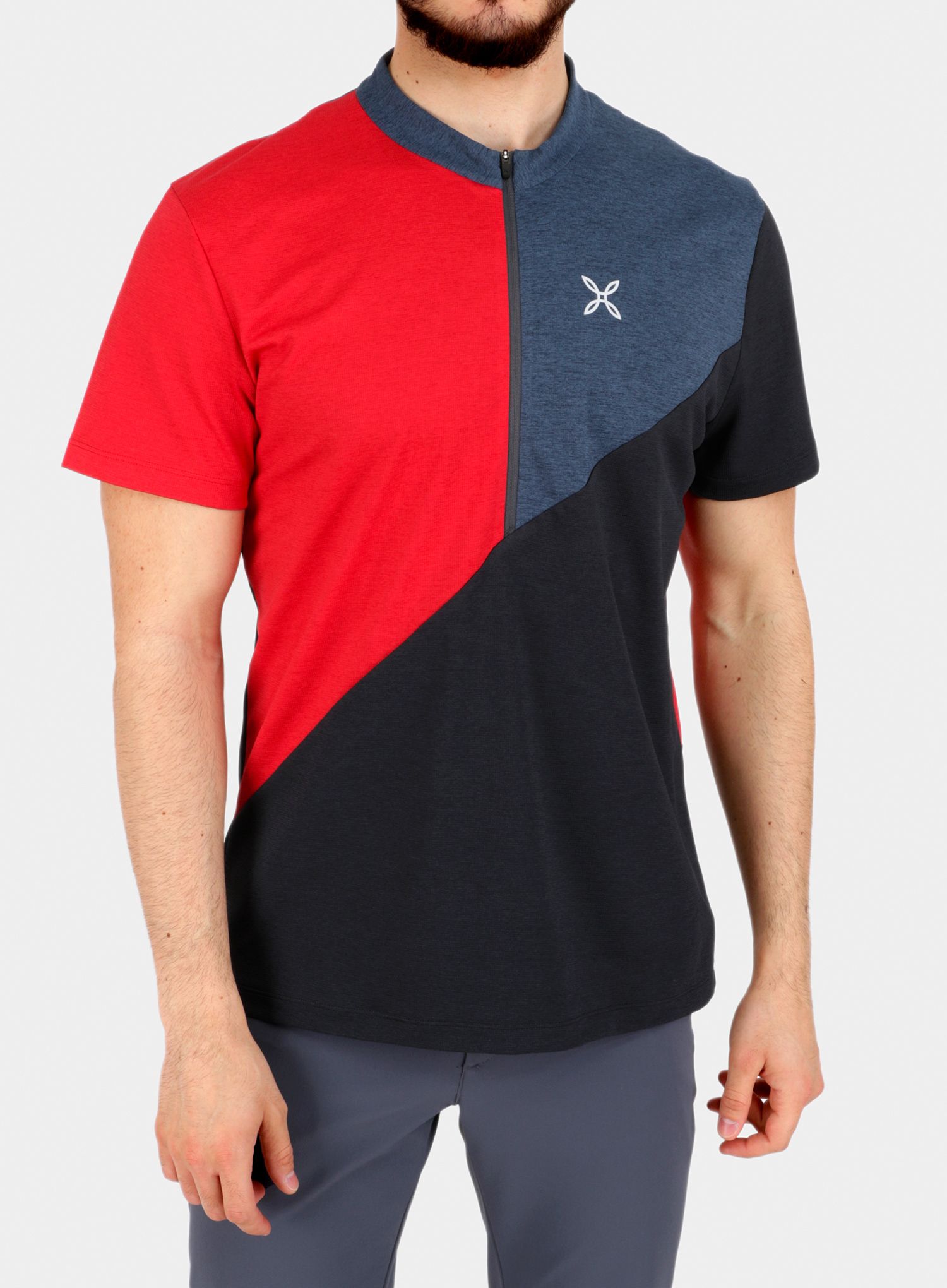 Бързосъхнеща тениска Montura Vertical Block Zip T-shirt - red/powder blue