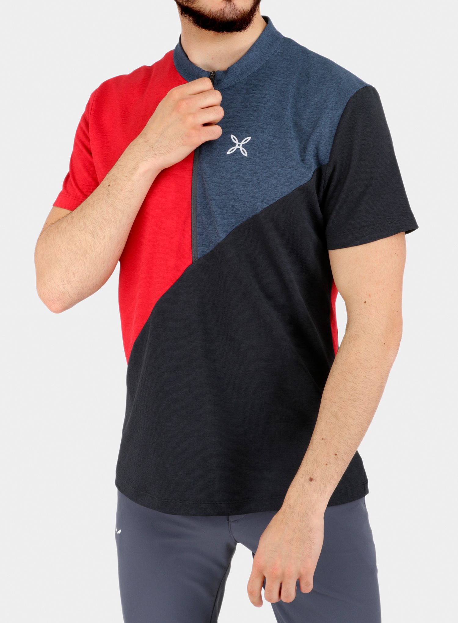 Бързосъхнеща тениска Montura Vertical Block Zip T-shirt - red/powder blue
