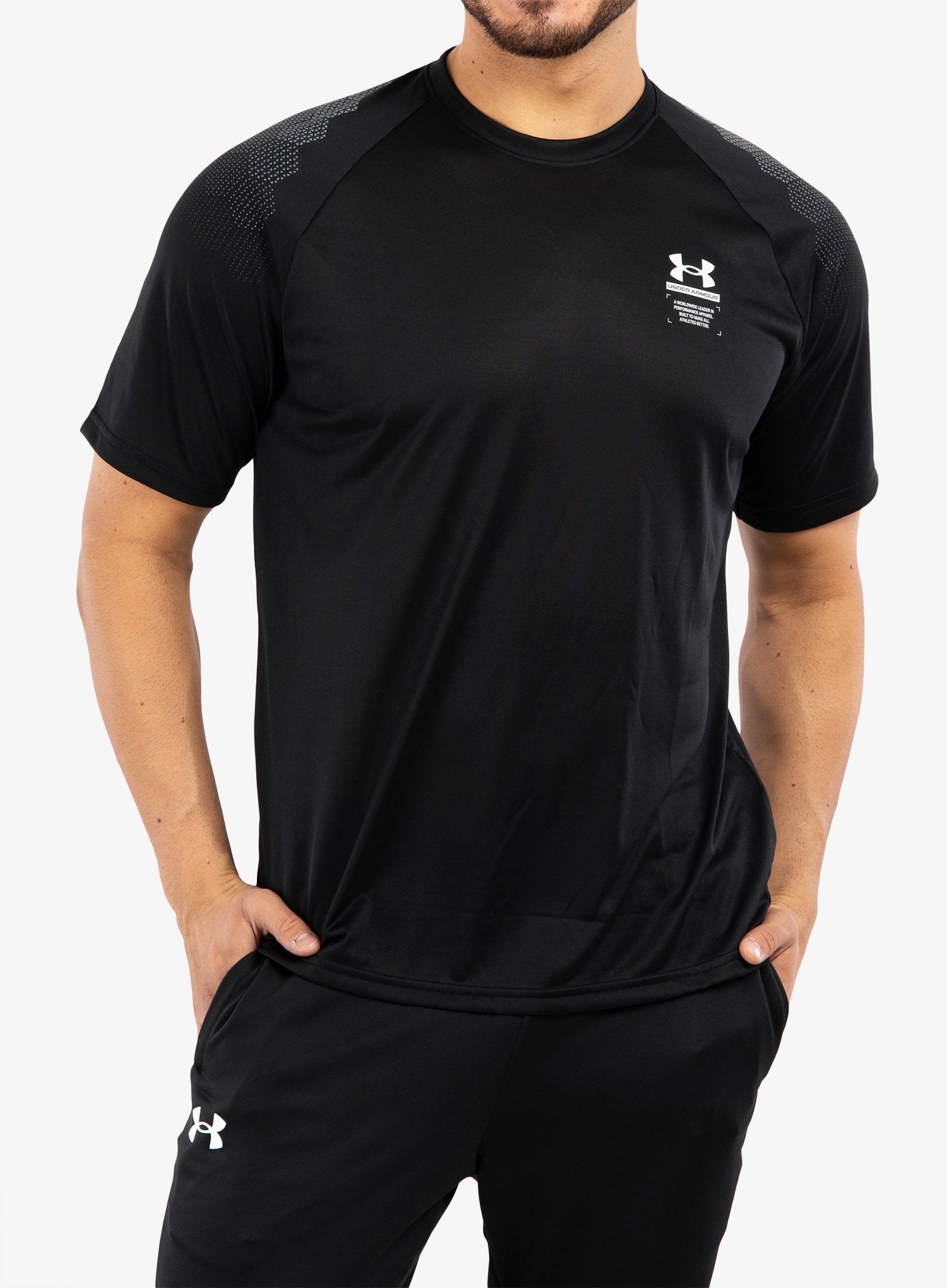 Тениска за тренировка Under Armour Armourprint SS - black/halo gray
