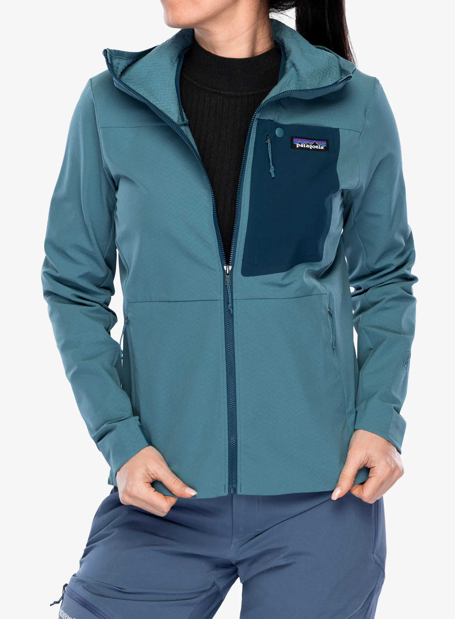 Дамско яке Patagonia R1 CrossStrata Hoody - wetland blue