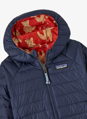 Детско яке Patagonia Baby Reversible Down Sweater Hoody - fox chase/madder red