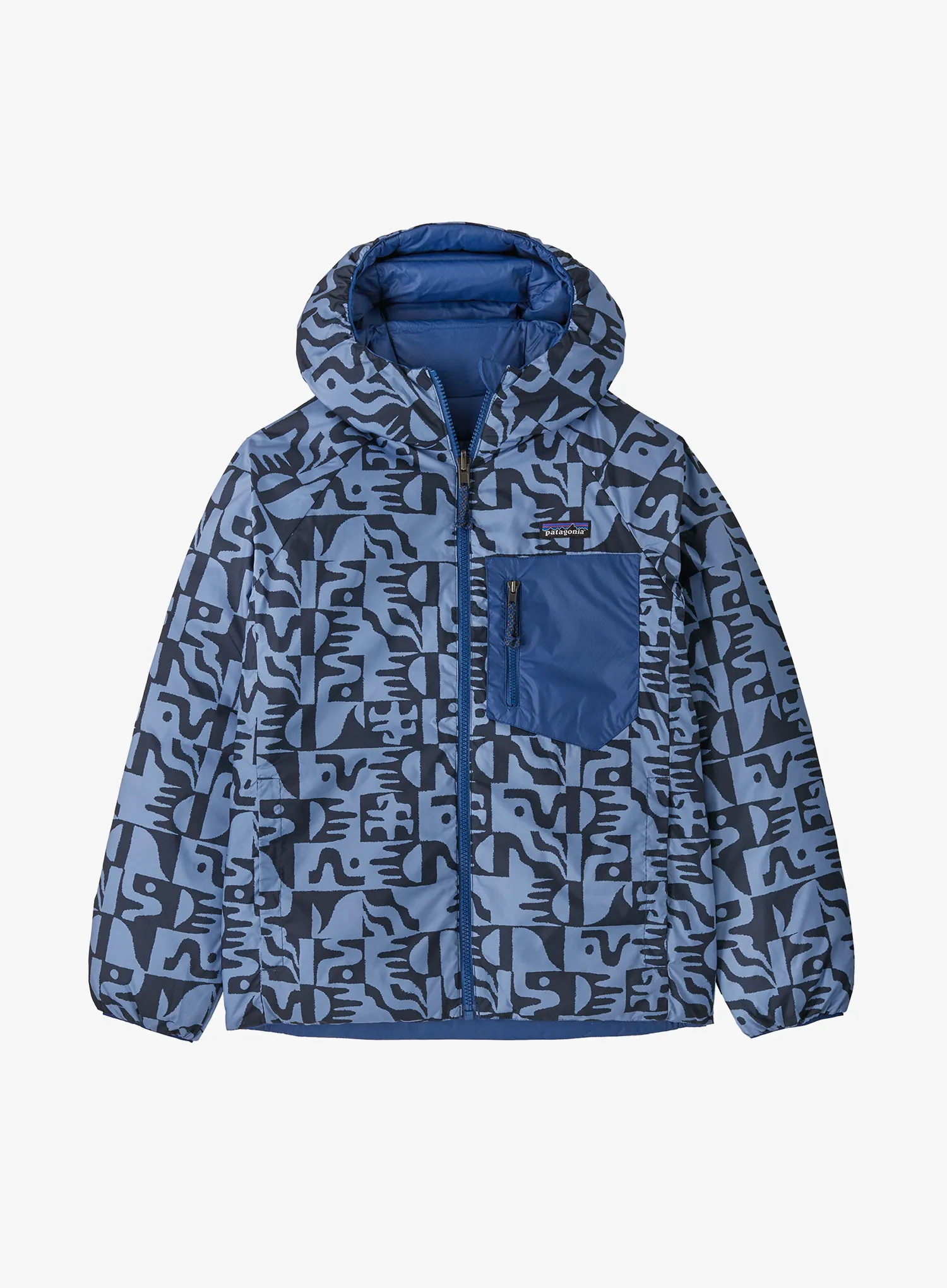 Детско яке Patagonia Reversible Down Sweater Hoody - mother tree/sunken blue