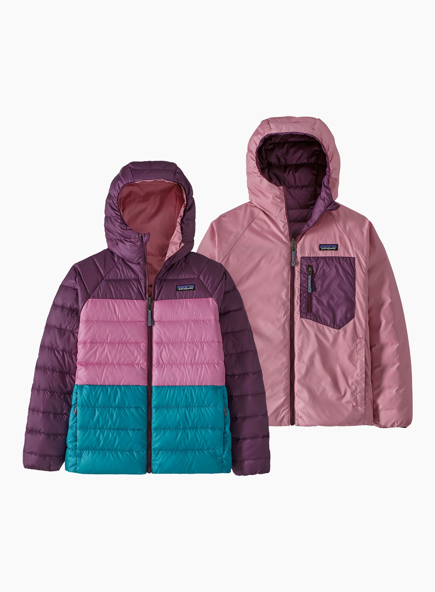 Детско яке Patagonia Reversible Down Sweater Hoody - planet pink