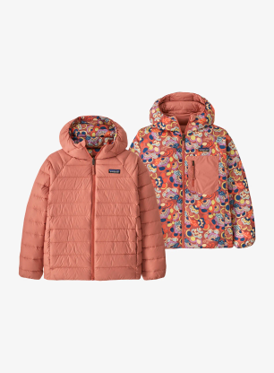Детско яке Patagonia Reversible Down Sweater Hoody - river river/potters red
