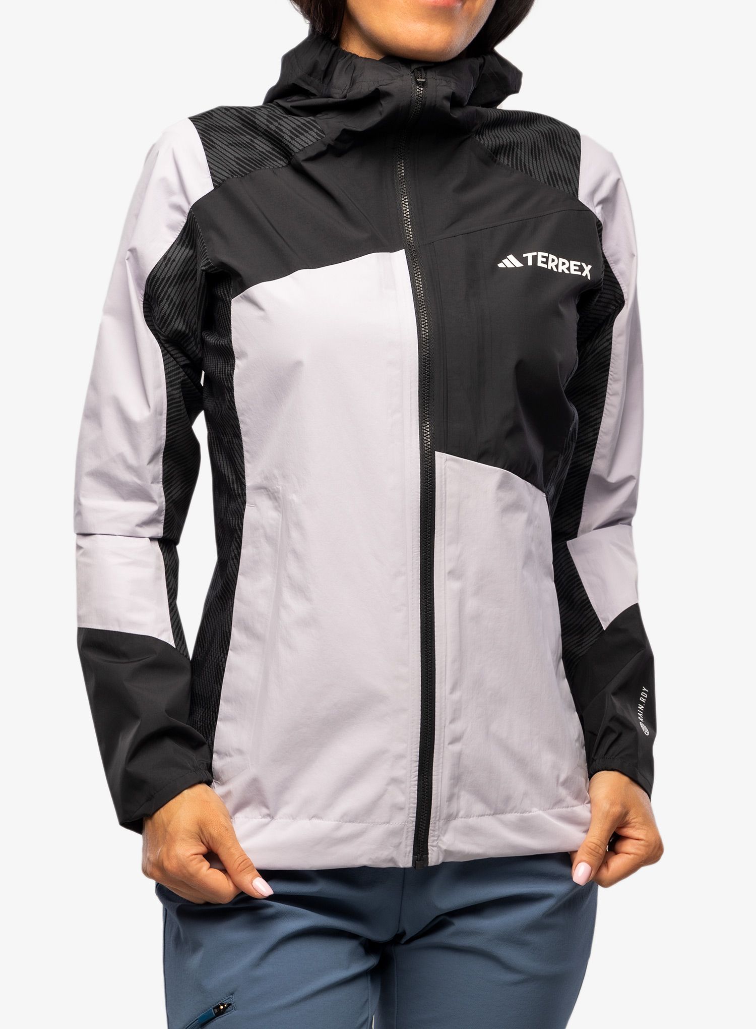 Дамско водоустойчиво яке adidas TERREX Xperior Hybrid Primeknit Rain 2,5L Jkt - silver dawn/black
