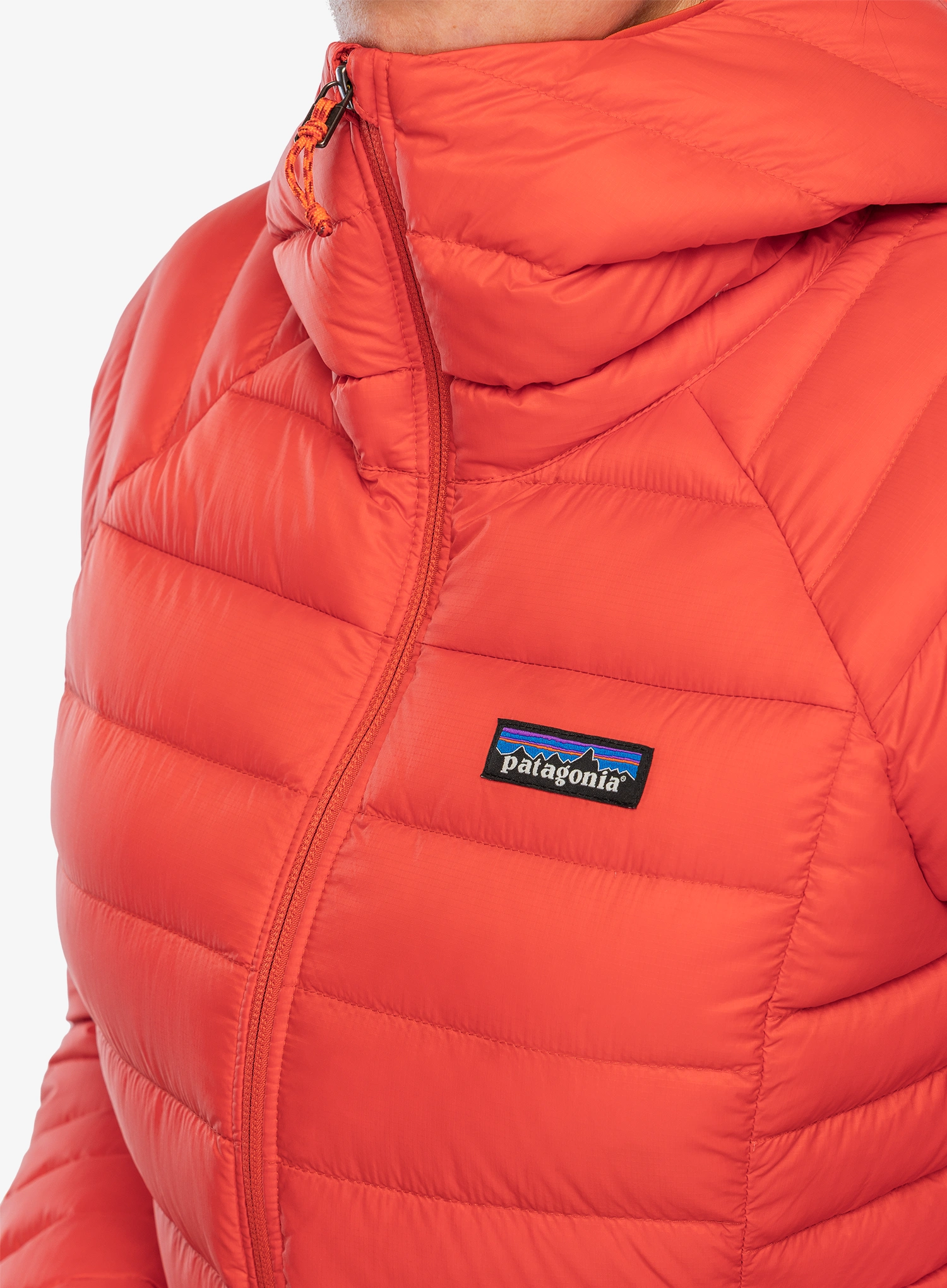 Дамско пухено яке Patagonia Down Sweater Hoody - sizzle red