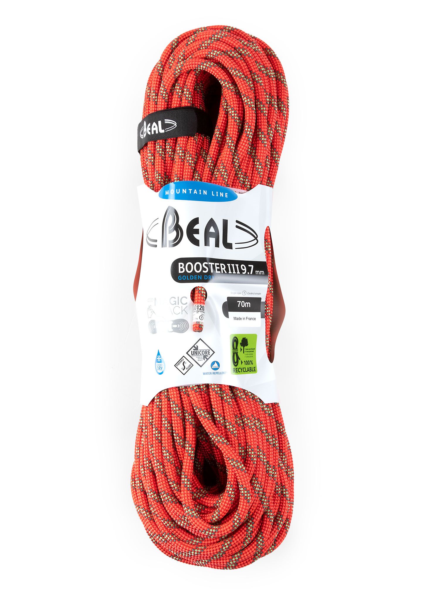 Въже за катерене Beal Booster III 9,7 mm 70 m Unicore Golden Dry - orange