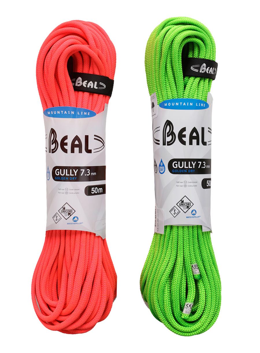 Разполовено въже Beal Gully 7,3 mm 50 m Unicore Golden Dry x 2 - orange/green