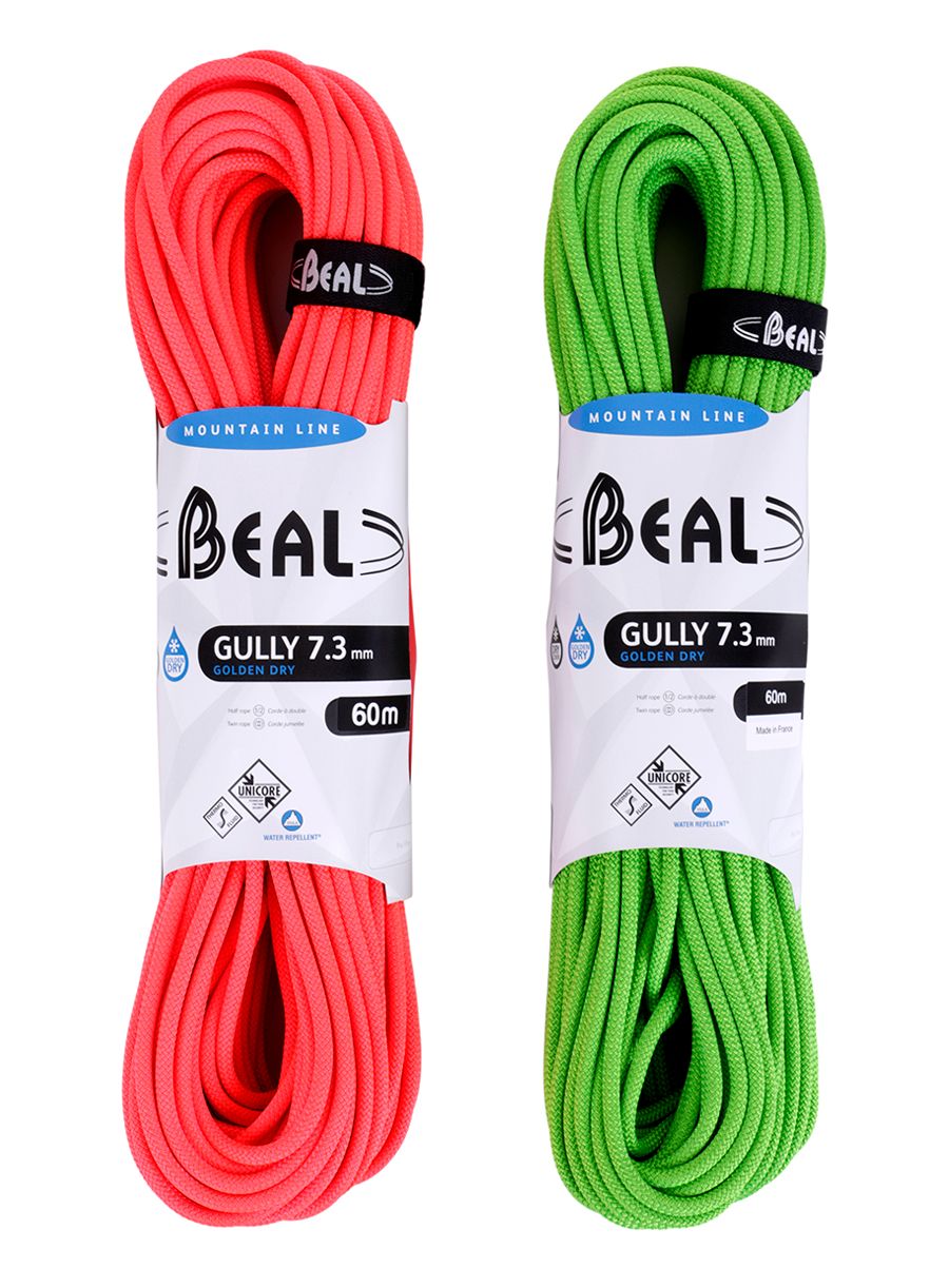 Двойно въже Beal Gully 7,3 mm 60m Unicore Golden Dry x 2 - orange/green