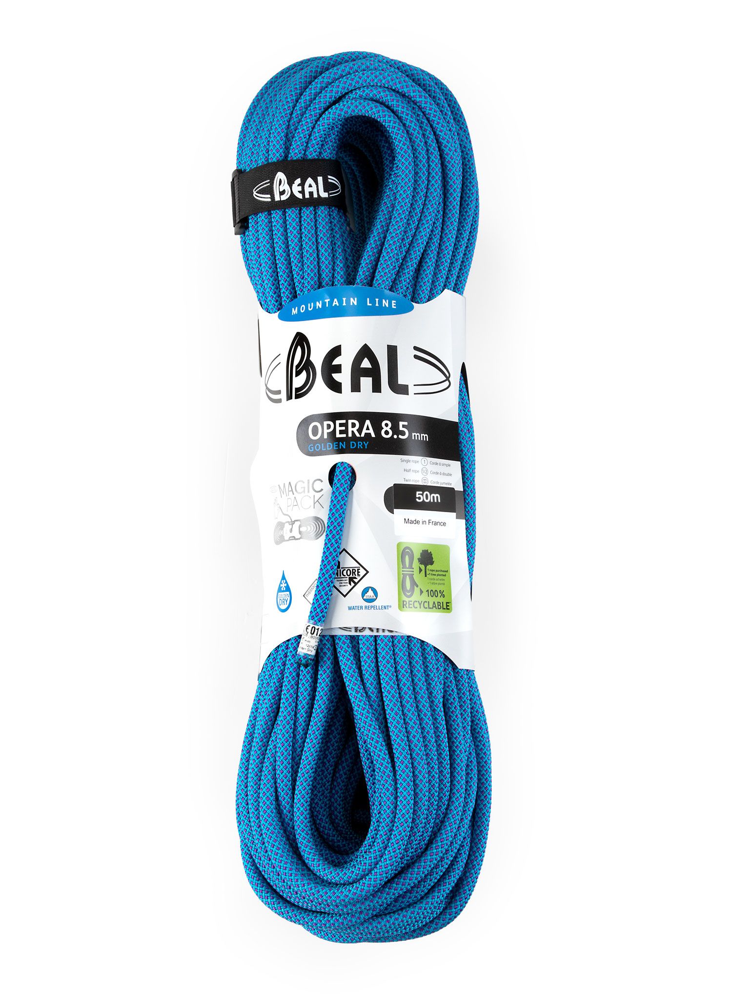 Въже за катерене Beal Opera 8,5 mm 50 m Unicore Golden Dry - blue