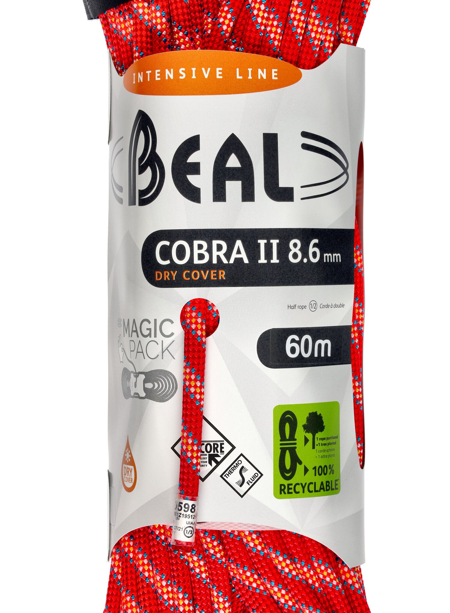 Динамично въже Beal Cobra Unicore Dry Cover 8,6 mm 60 m - orange