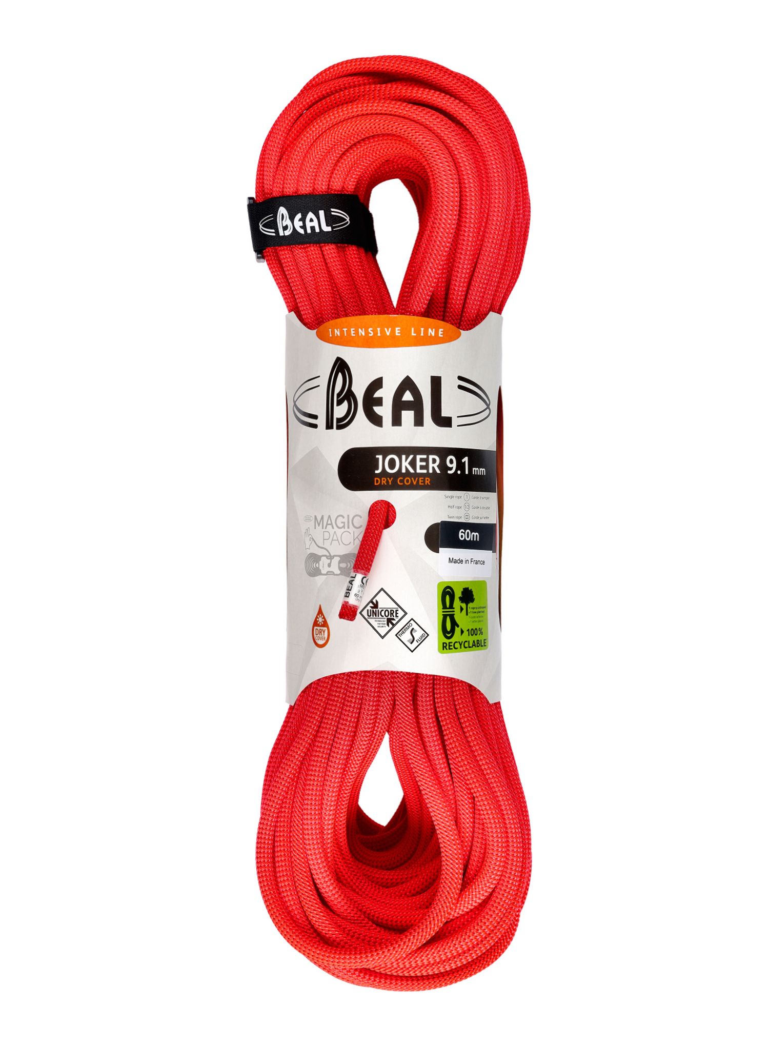 Динамично въже Beal Joker 9,1 mm 60 m Unicore Dry Cover - orange