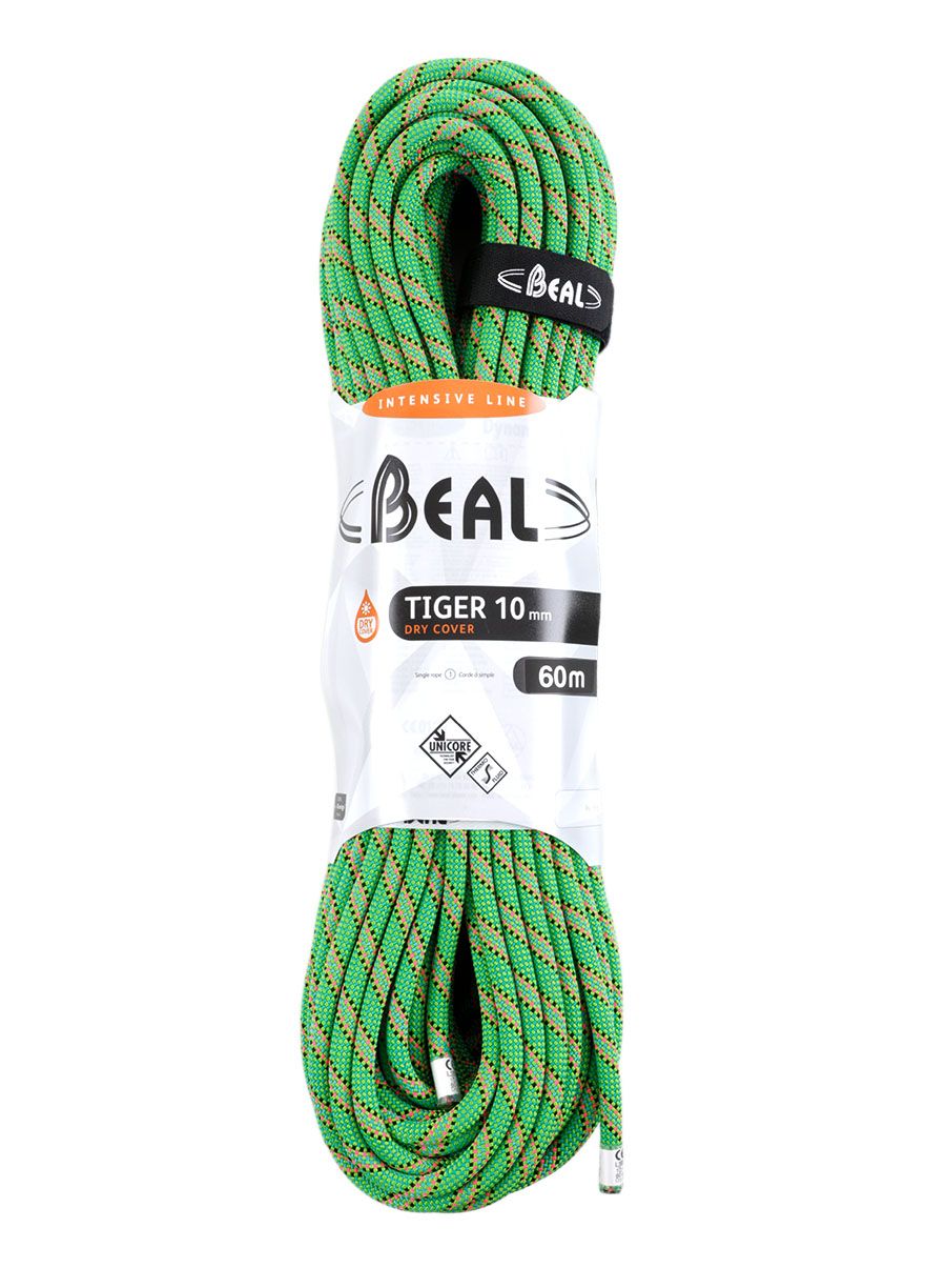 Динамично въже Beal Tiger 10 mm 60m Unicore Dry Cover - green