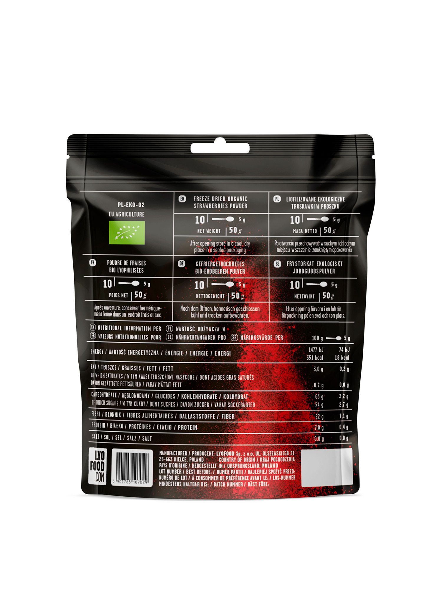 Лиофилизат LYOFOOD Freeze-dried Organic Strawberry powder 50 g